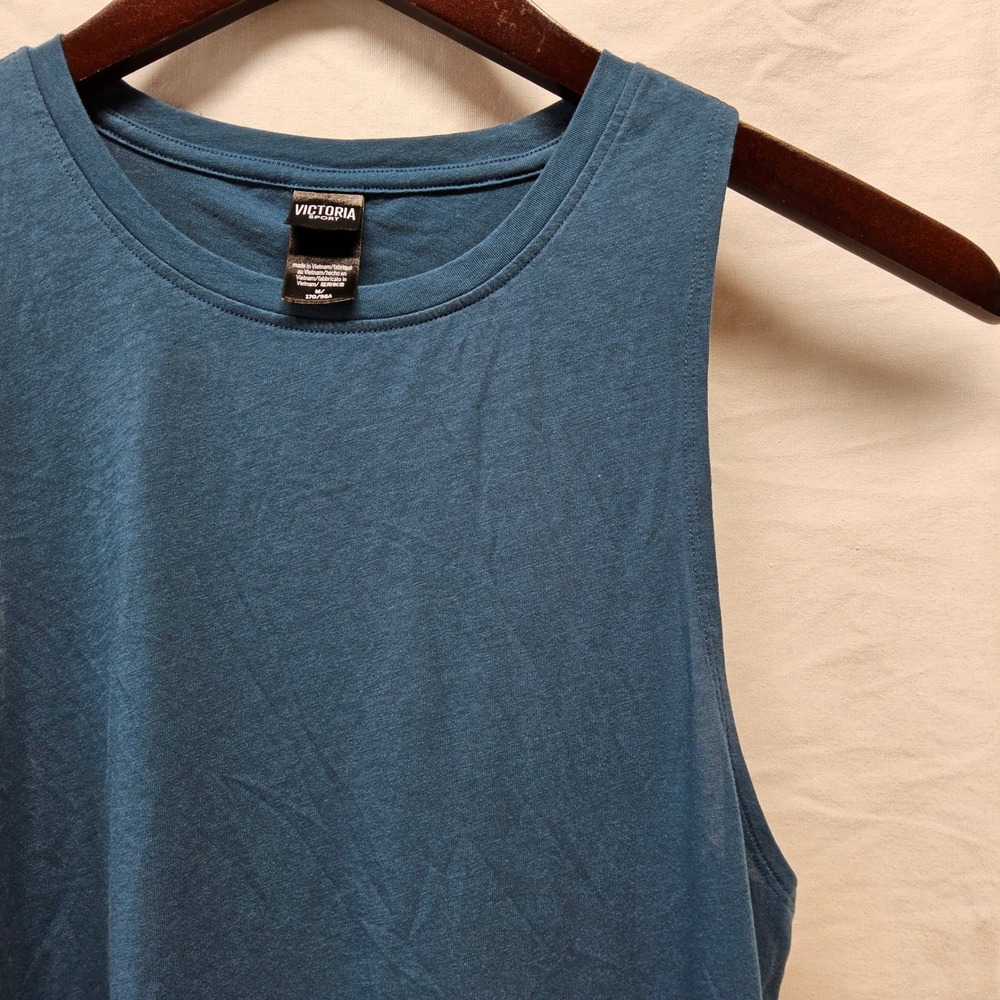 Victoria Sport Tank Top Womens Medium Blue Open Drape Back Athleisure Gym Yoga